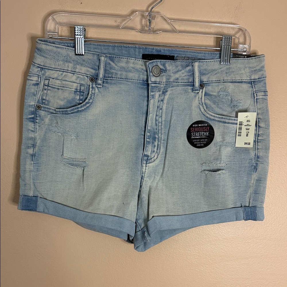 Aeropostale Light Wash Stretch Denim Roll-Cuff Shorts